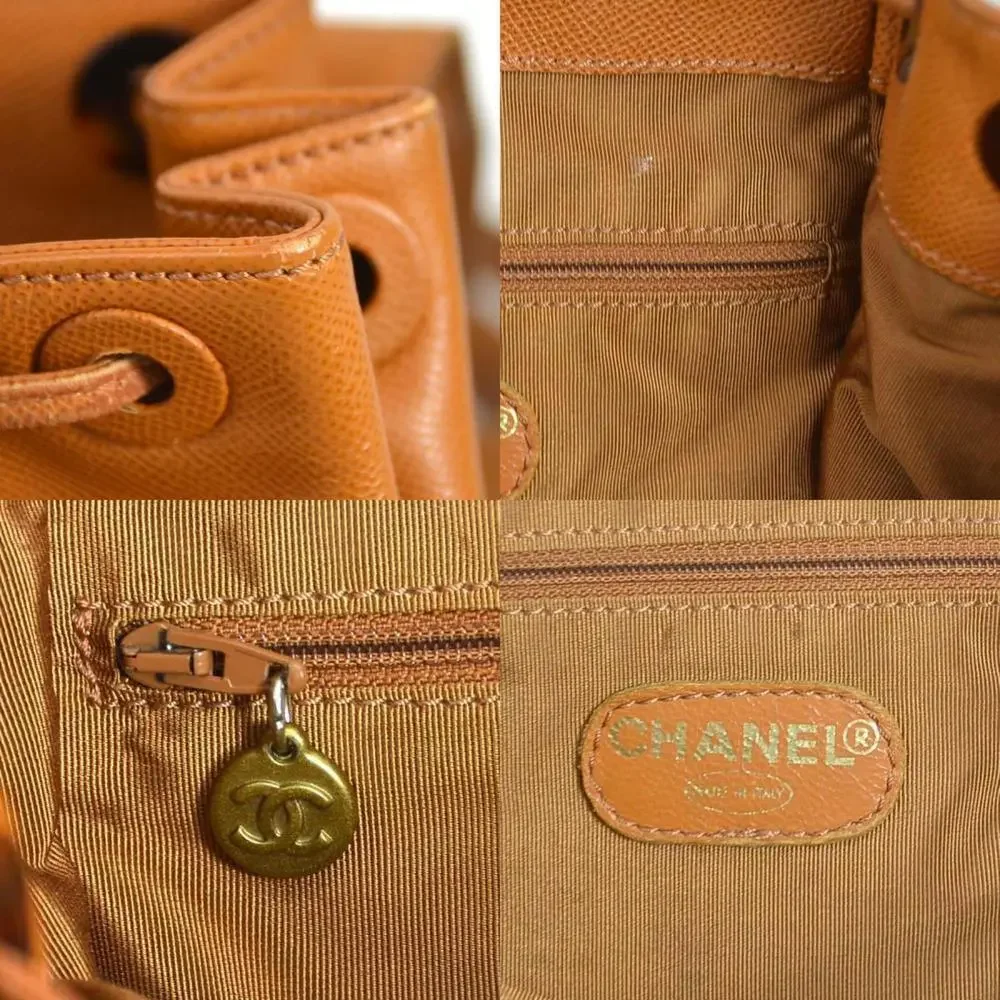 CHANEL Brown Leather Logo Backpack